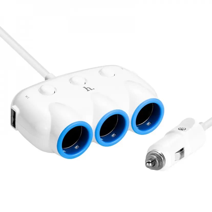 Адаптер автомобильный - Hoco C1 3.1A (2xUSB/3xAuto) (55 см) (white)  — фото 2