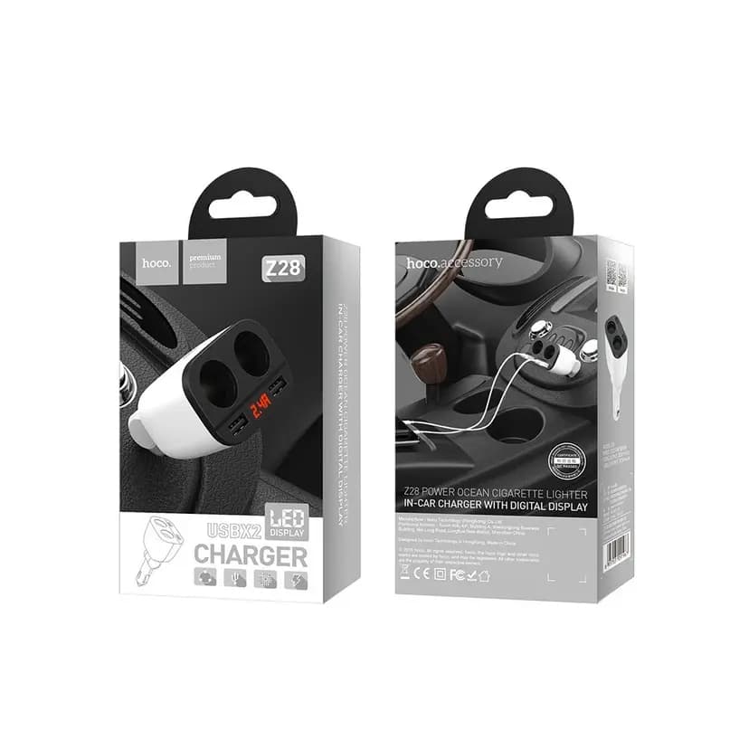 Адаптер автомобильный - Hoco Z28 3.1A (2xUSB/2xAuto) (white) 