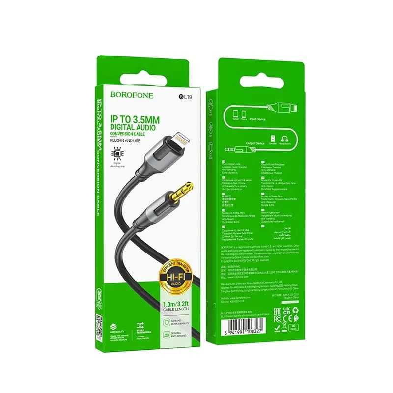 Кабель Apple lightning - 3.5 jack - Borofone BL19 Creator (100 см) (black) 