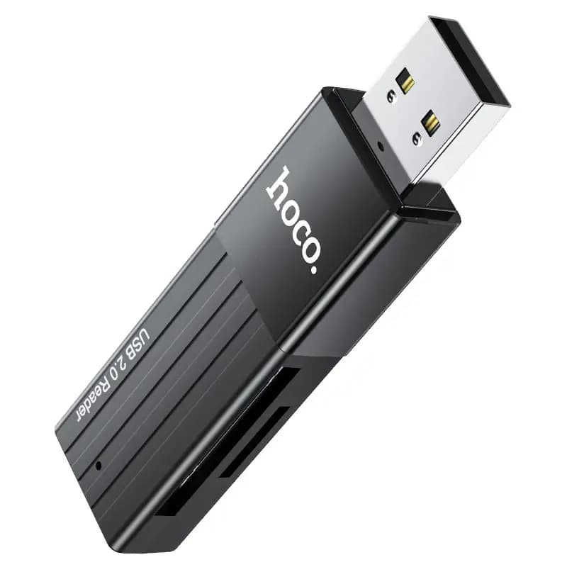 Карт-ридер USB - Hoco HB20 Mindful 2 in 1 (black)  — фото 2