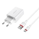 Адаптер сетевой - Borofone BA21A Long 18W QC3.0 (USB) + кабель USB - Type-C (white)  — фото 2