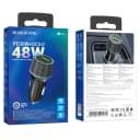Адаптер автомобильный - Borofone BZ21 Brilliant 48W PD+QC3.0 (Type-C/USB) (black carbon)  — фото 1