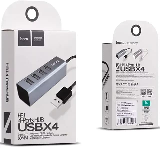 Хаб USB - 4 USB - Hoco HB1 (80 см) (silver) 