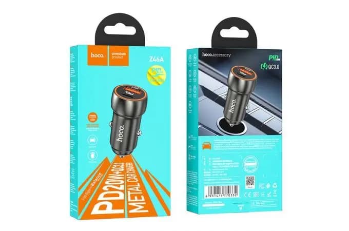 Адаптер автомобильный - Hoco Z46A Blue Whale 20W PD+QC3.0 (Type-C/USB) (metal gray) 