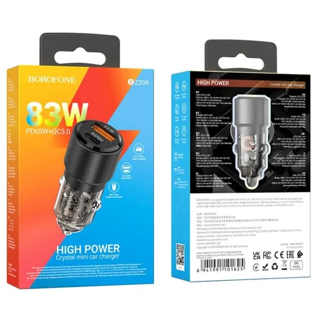 Адаптер автомобильный - Borofone BZ20A Smart 83W PD+QC3.0 (Type-C/USB) (black) 