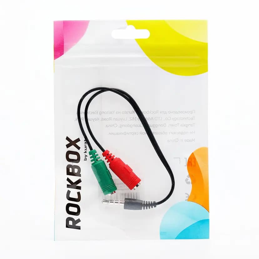 Адаптер 3.5 jack - 2x3.5 jack (совмещённый папа - наушники мама+микрофон мама) - RockBox (21 см) (black) 