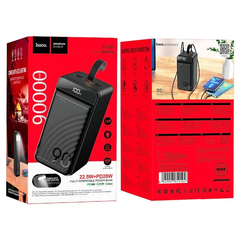 Внешний аккумулятор 90000mAh - Hoco J123D 22.5W PD+QC3.0 (Micro-USB/2xType-C/Apple lightning/3xUSB) (black)