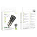 Адаптер автомобильный - Borofone BZ25 Journey 38W PD+QC3.0 (Type-C/USB) + кабель Type-C - Apple lightning (transparent black)  — фото 1