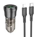 Адаптер автомобильный - Borofone BZ25 Journey 38W PD+QC3.0 (Type-C/USB) + кабель Type-C - Apple lightning (transparent black)  — фото 2