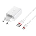 Адаптер сетевой - Borofone BA21A Long 18W QC3.0 (USB) + кабель USB - Micro-USB (white)  — фото 2