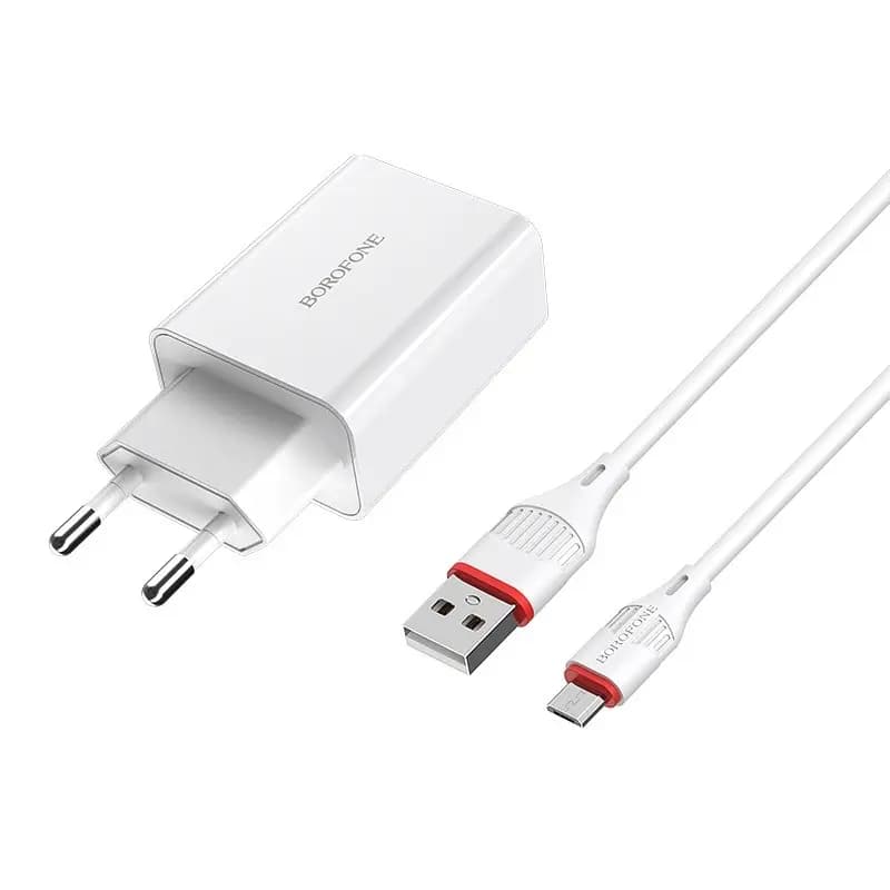 Адаптер сетевой - Borofone BA21A Long 18W QC3.0 (USB) + кабель USB - Micro-USB (white) — фото 2