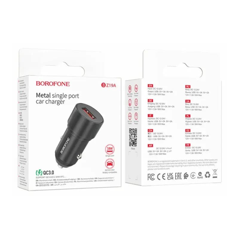 Адаптер автомобильный - Borofone BZ19A Wisdom 18W QC3.0 (USB) (black) 