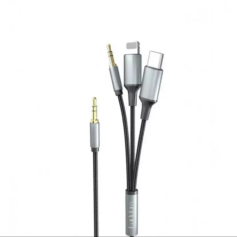 Кабель Apple lightning/Type-C/3.5 jack - 3.5 jack - Earldom ET-AUX72 (120 см) (black) — фото 2
