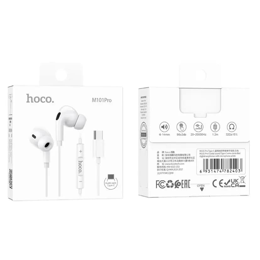 Наушники проводные Type-C - Hoco M101 Pro Crystal (white) 