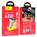 Адаптер автомобильный - Hoco Z50 Leader 48W PD+QC3.0 (Type-C/USB) (metal gray)  — фото 1