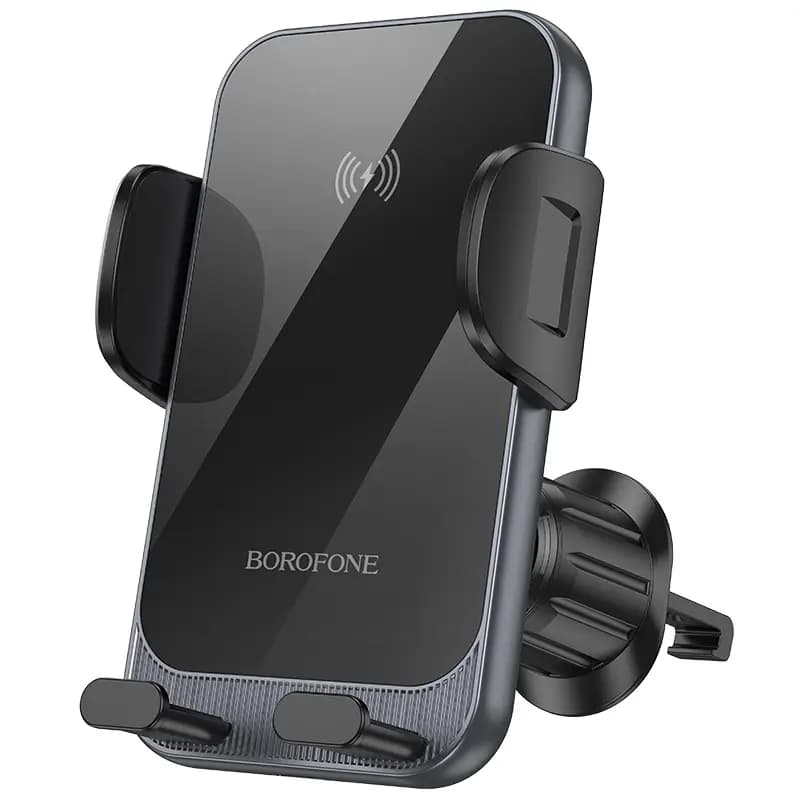 Автодержатель в дефлектор зажимной с беспроводной зарядкой - Borofone BH220 Leader (black)  — фото 2