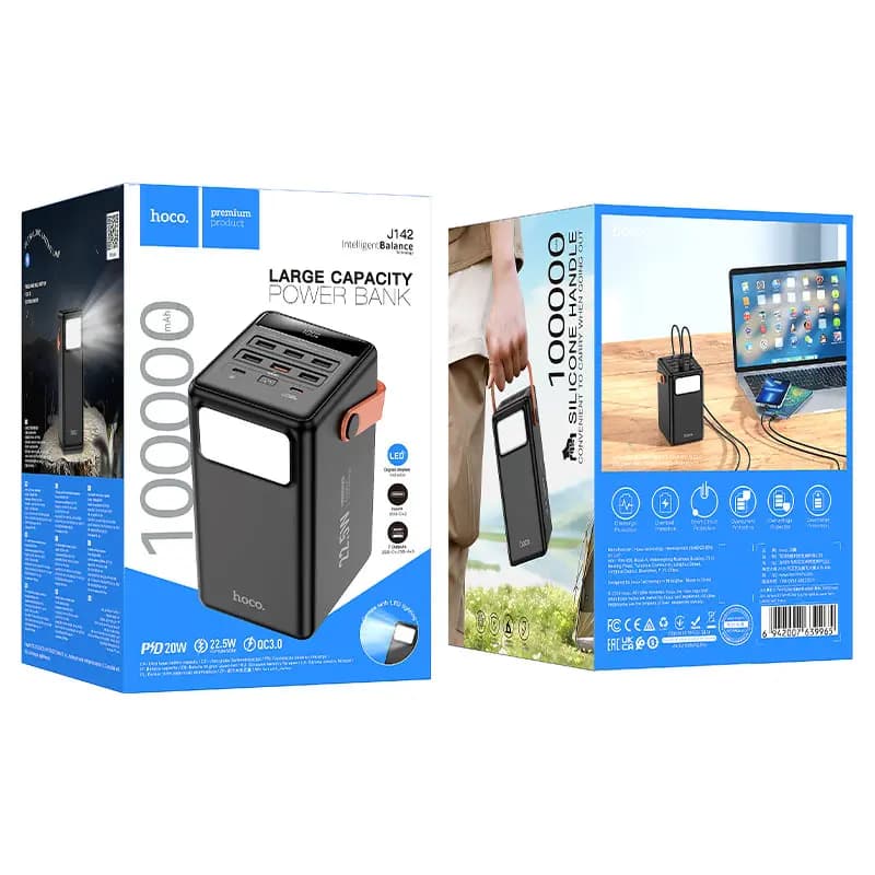 Внешний аккумулятор 100000mAh - Hoco J142 Surpass 22.5W PD+QC3.0 (2xType-C/6xUSB) (black) 