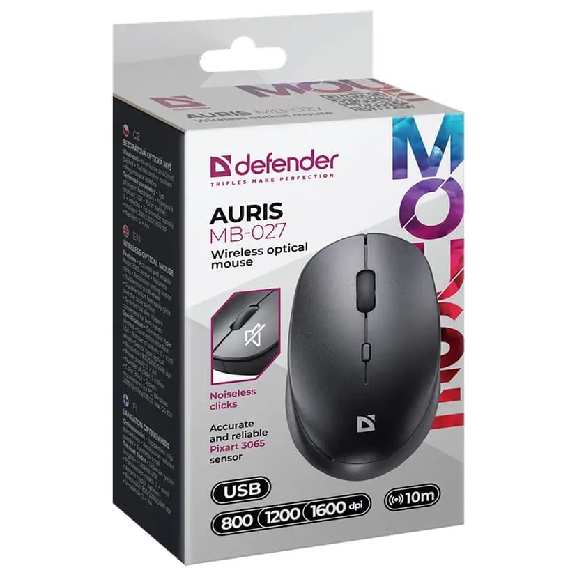 Мышь оптическая беспроводная бесшумная - Defender Auris MB-027 (black) 