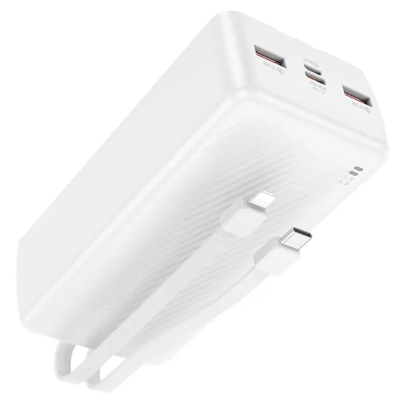 Внешний аккумулятор 30000mAh - Borofone BJ57B 22.5W PD+QC3.0 (Type-C/Micro-USB/2xUSB/Cables) (white)  — фото 2