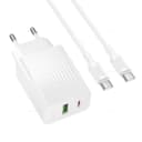 Адаптер сетевой - Borofone BAS76A 30W PD+QC3.0 (USB/Type-C) + кабель Type-C - Type-C (white)  — фото 2