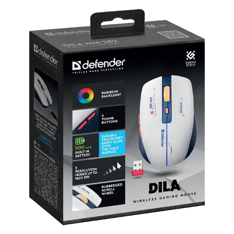 Мышь оптическая беспроводная - Defender Dila MM-282 (white/blue)
