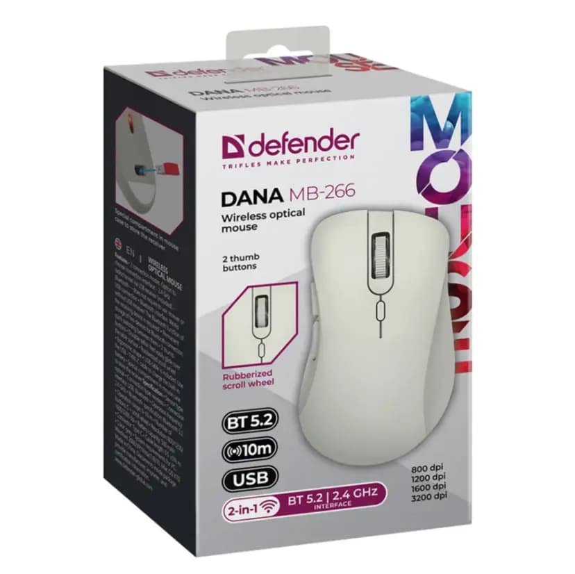 Мышь оптическая беспроводная - Defender Dana MB-266 (light grey) 