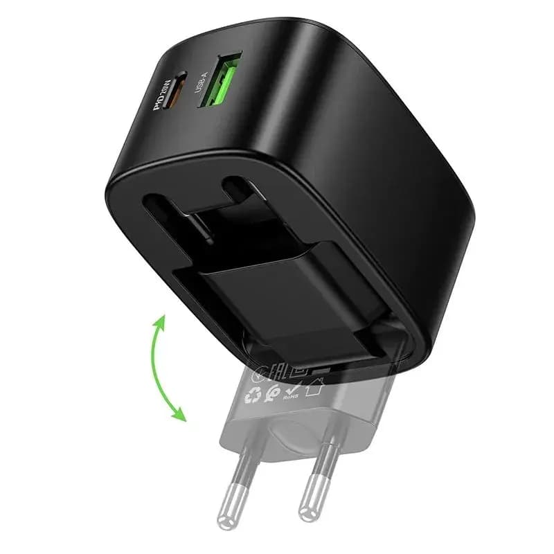 Адаптер сетевой - Hoco CS101A 20W PD+QC3.0 (Type-C/USB) (black)  — фото 2
