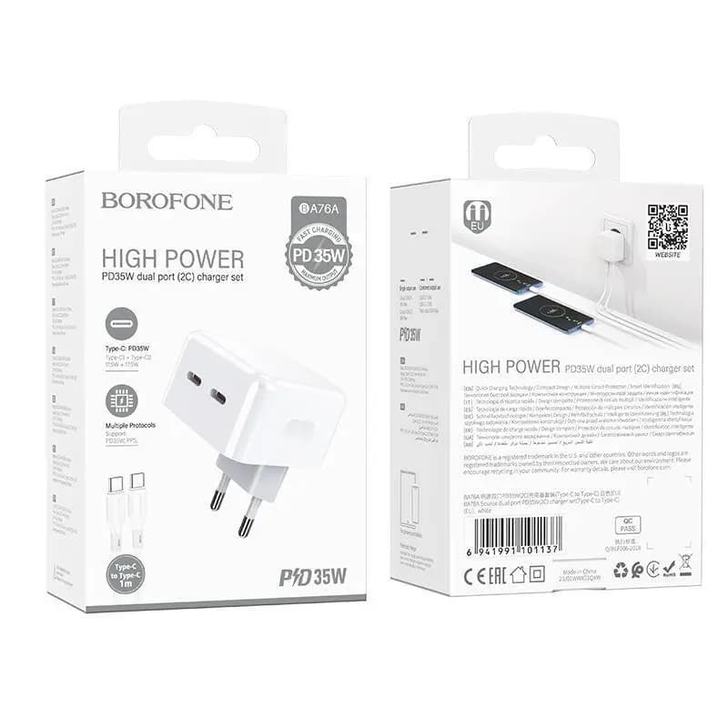 Адаптер сетевой - Borofone BA76A 35W PD (2xType-C) (white) 