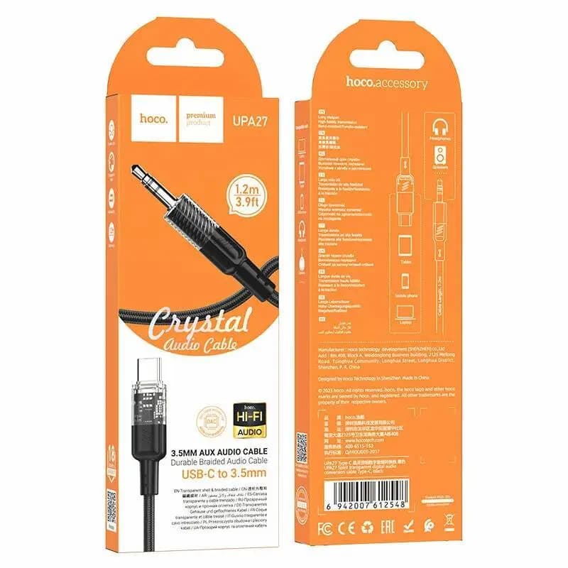 Кабель Type-C - 3.5 jack-  Hoco UPA27 Spirit (120см) (black) 