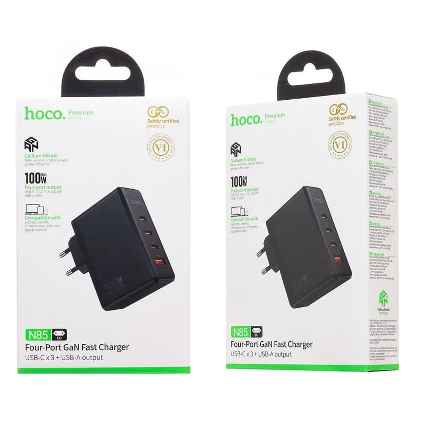 Адаптер сетевой - Hoco N85 Vigoroso 100W PD+QC3.0 (3xType-C/USB) (black) 