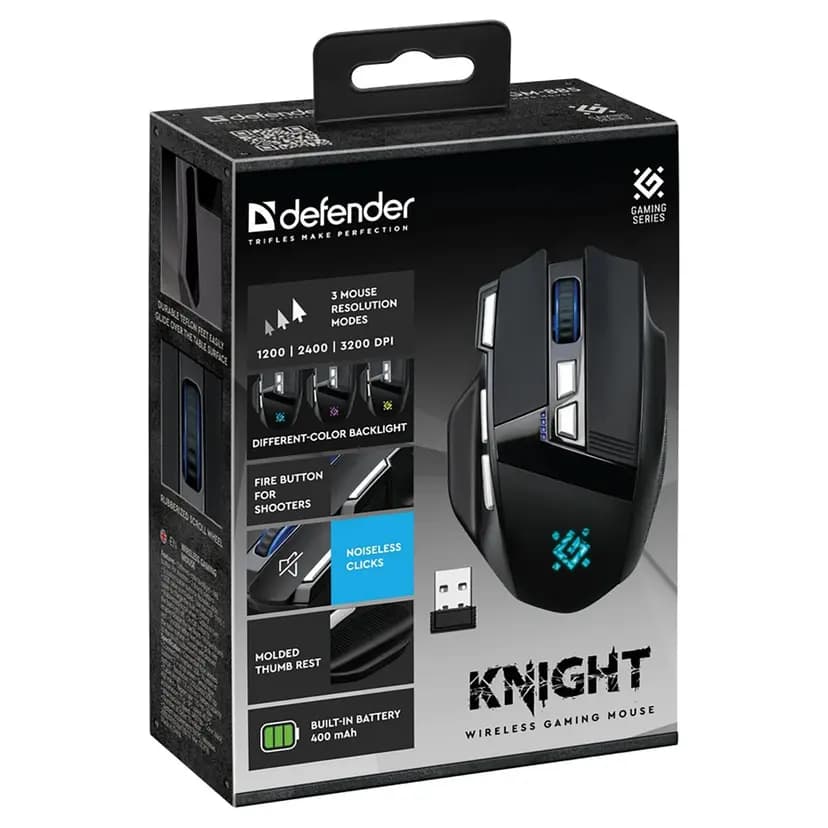 Мышь оптическая беспроводная - Defender Knight GM-885 (black) 