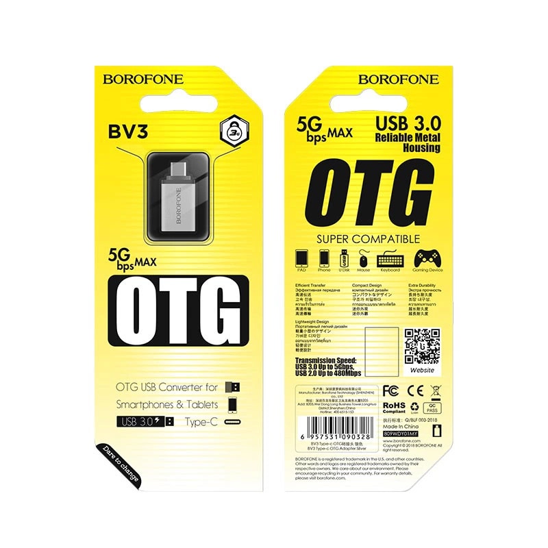 Адаптер Type-C - USB - Borofone BV3 (silver) 