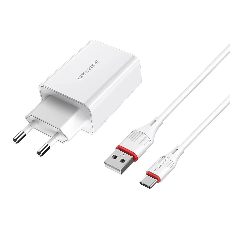 Адаптер сетевой - Borofone BA21A Long 18W QC3.0 (USB) + кабель USB - Type-C (white) 