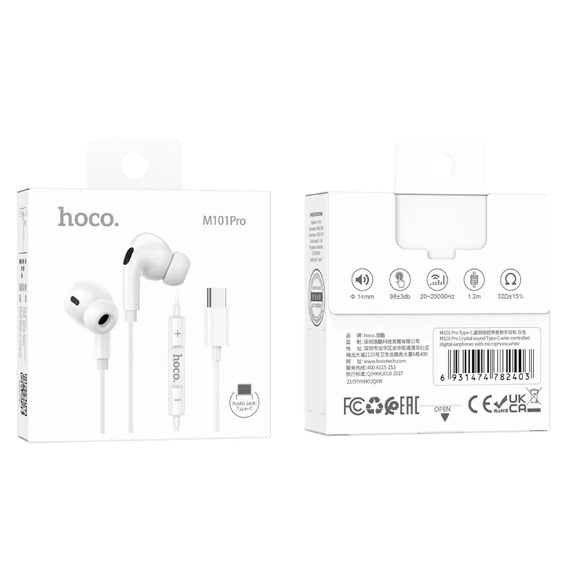 Наушники проводные Type-C - Hoco M101 Pro Crystal (white) 