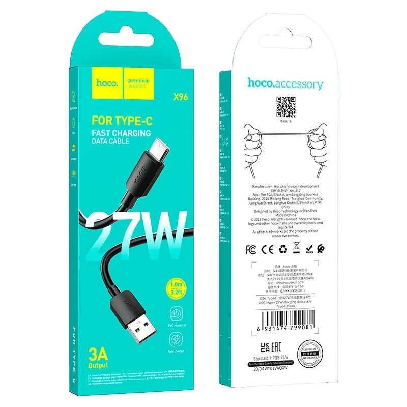 Кабель USB - Type-C - Hoco X96 27W (100 см) (black)  — фото 2