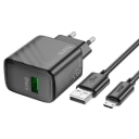 Адаптер сетевой - Hoco CS21A Rich 18W QC3.0 (USB) + кабель USB - Micro-USB (black)  — фото 1