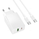 Адаптер сетевой - Borofone BAS76A 30W PD+QC3.0 (USB/Type-C) + кабель Type-C - Type-C (white)  — фото 1