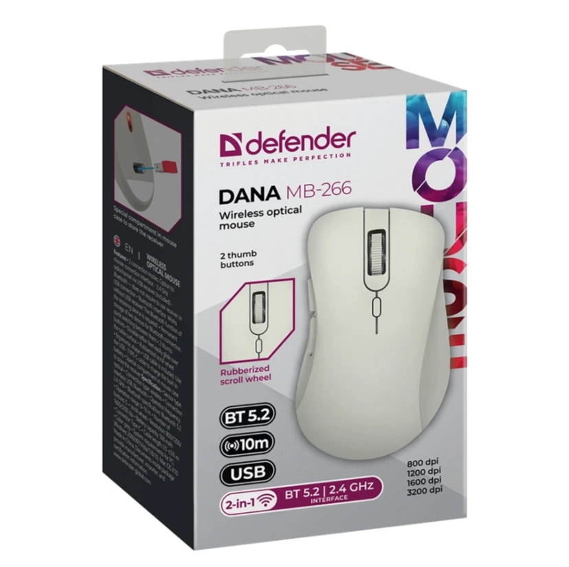Мышь оптическая беспроводная - Defender Dana MB-266 (light grey) 