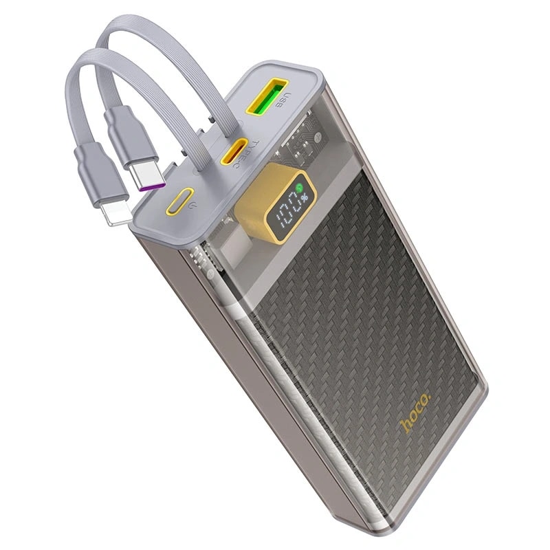 Внешний аккумулятор 20000mAh - Hoco J104A Discovery edition 22.5W PD+QC3.0 (Type-C/USB/Cables) (transparent gray) 