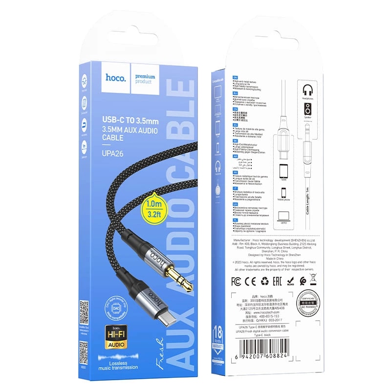 Кабель Type-C - 3.5 jack- Hoco UPA26 (100см) (black) 