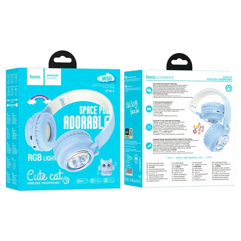 Наушники беспроводные полноразмерные - Hoco W50 Cute fun (blue)  — фото 2