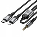 Кабель Apple lightning/Type-C - 3.5 jack - Hoco UPA26A (100 см) (metal grey)  — фото 1