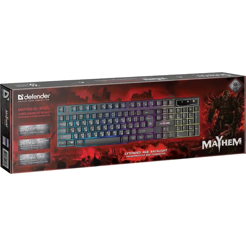 Клавиатура USB - Defender GK-360DL Mayhem мембранная с подсветкой (black)