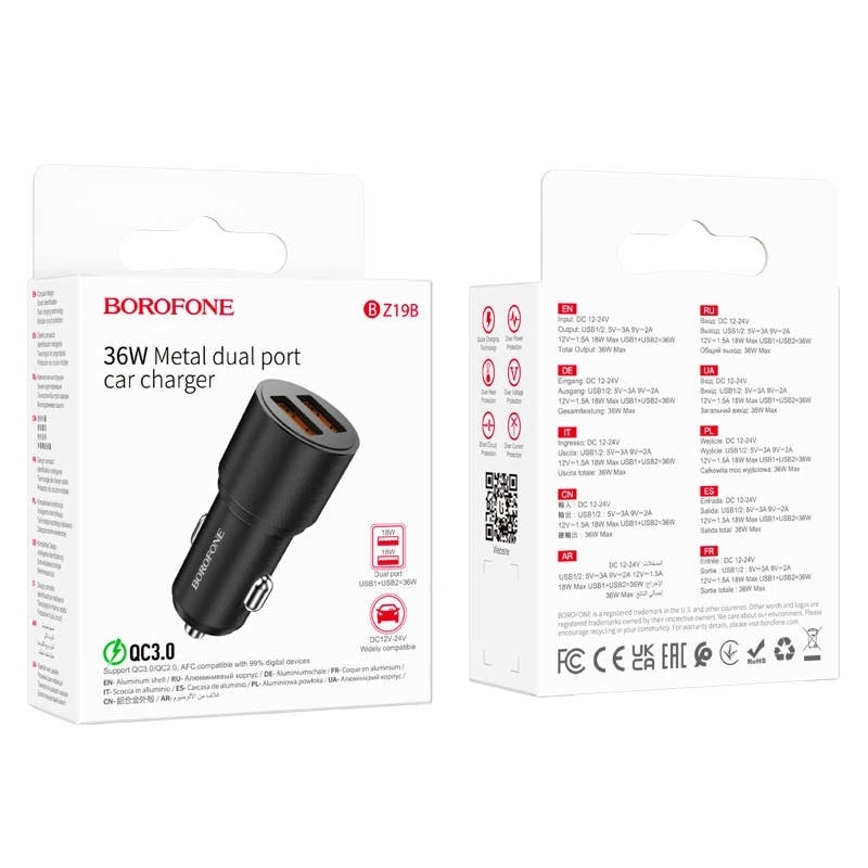 Адаптер автомобильный - Borofone BZ19B Wisdom 36W QC3.0 (2xUSB) (black) — фото 2