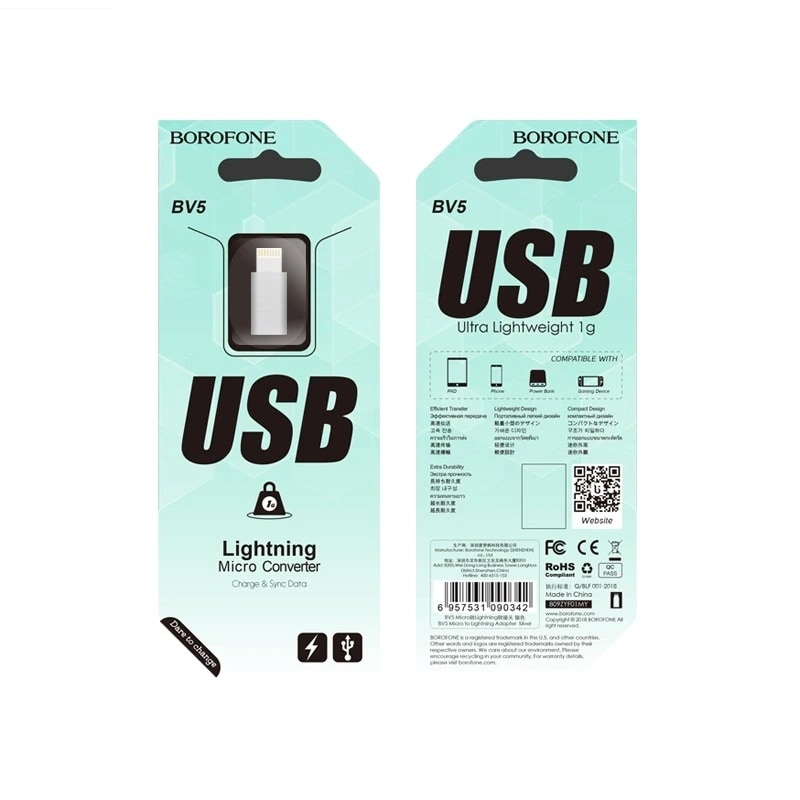 Адаптер Apple lightning - Micro-USB - Borofone BV5 (silver) — фото 2