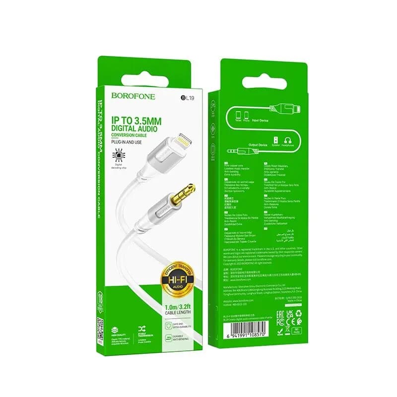 Кабель Apple lightning - 3.5 jack - Borofone BL19 Creator (100 см) (white)