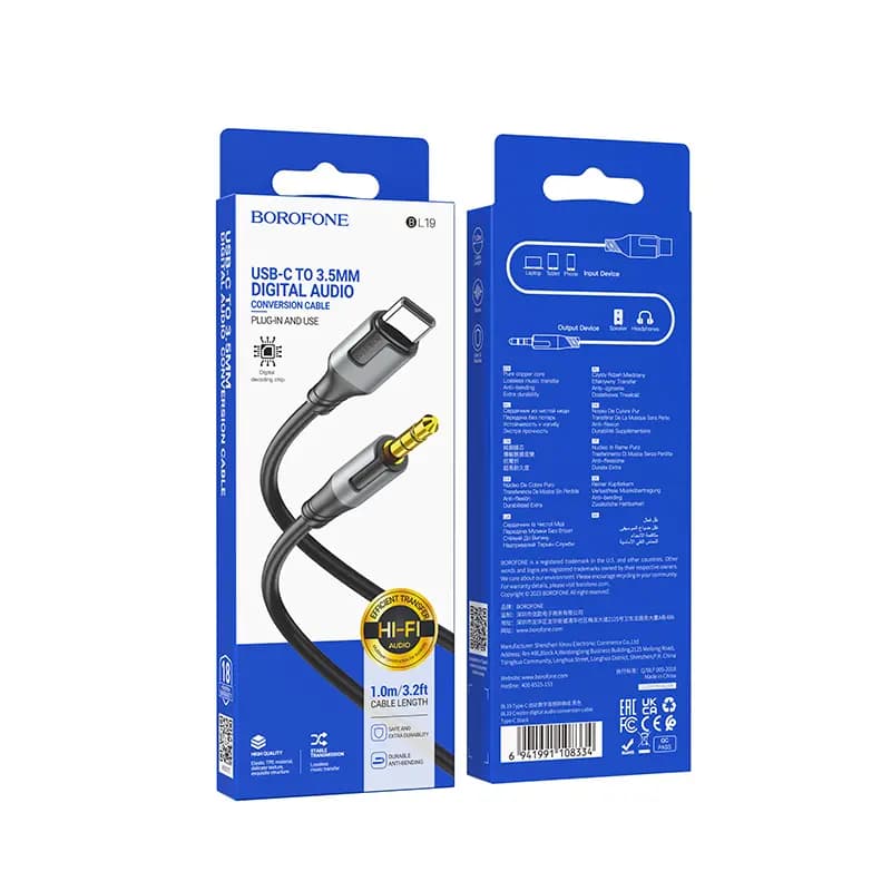 Кабель Type-C - 3.5 jack - Borofone BL19 Creator (100 см) (black)