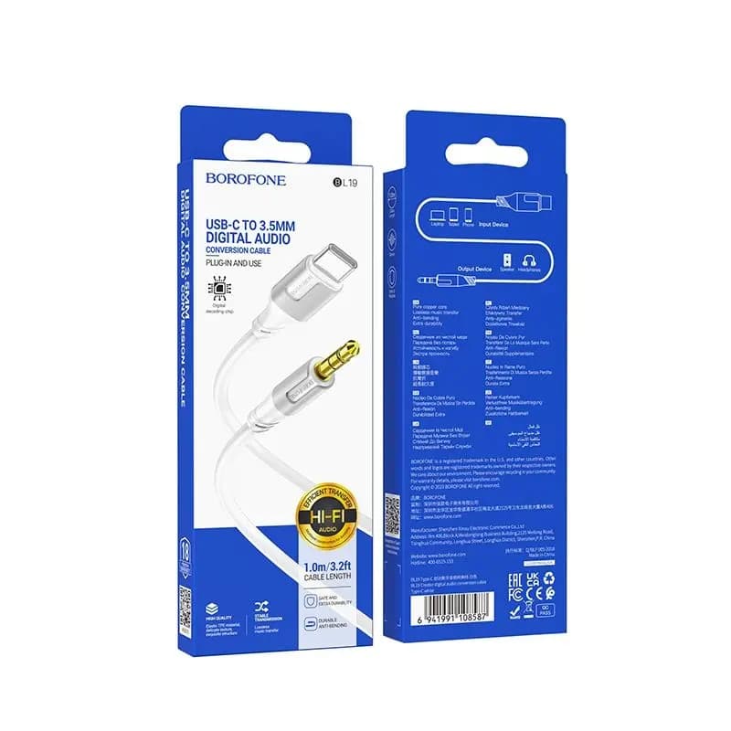 Кабель Type-C - 3.5 jack - Borofone BL19 Creator (100 см) (white)
