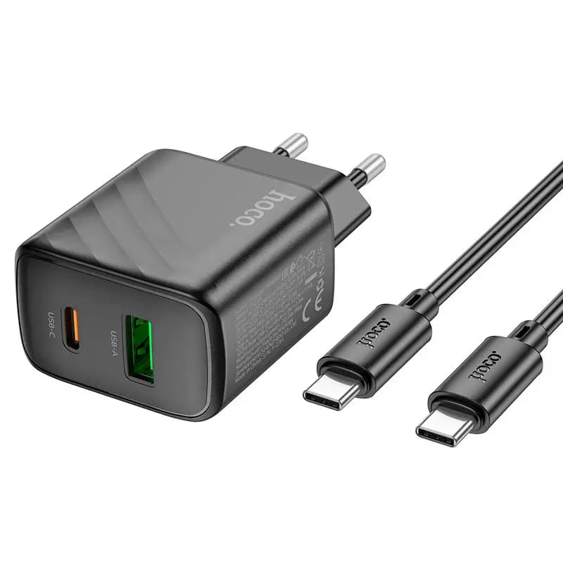 Адаптер сетевой - Hoco CS23A 30W PD+QC3.0 (USB/Type-C) + кабель Type-C - Type-C (black) — фото 2