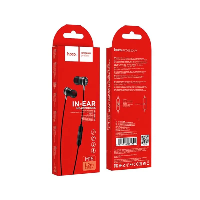 Наушники проводные 3.5 jack - Hoco M16 Ling Sound Metal (black)